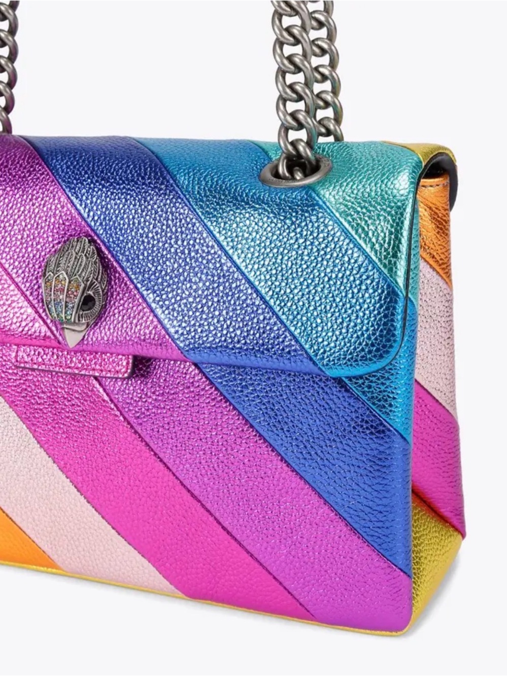 Kurt Geiger Rainbow Diagonal Stripe Leather Shoulder Bag - Picture 3 of 9